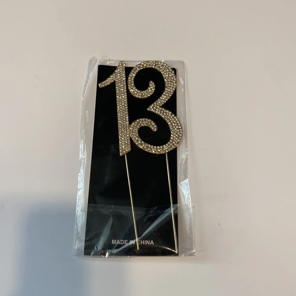 13 Cake Topper - Premium Gold Metal - 13th Birthday Party Sparkly